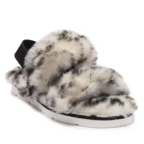Dolce Vita Pochy Slingback Faux Snow Leopard Faux Fur Hard Sole Slippers Size 6 - Picture 1 of 13